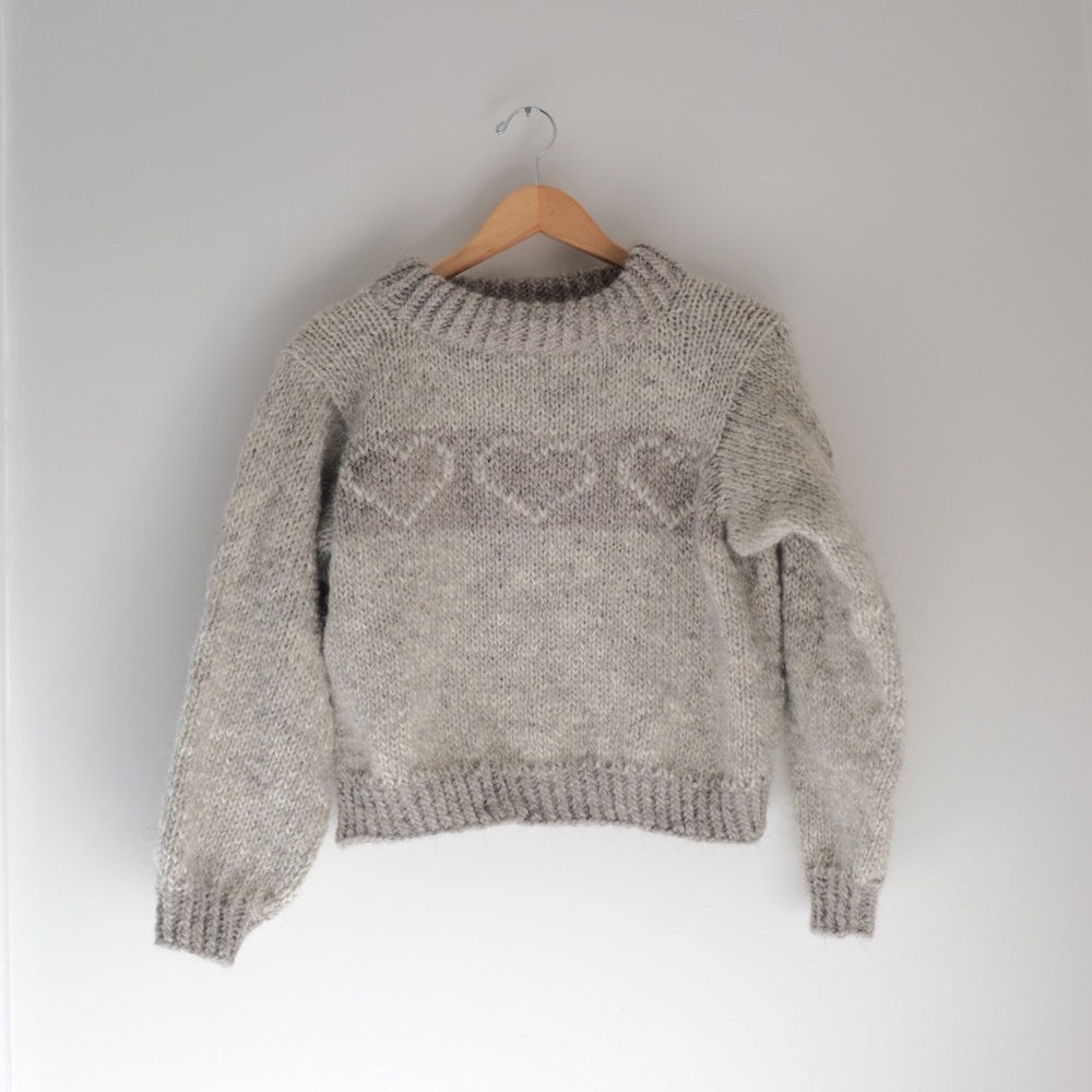 Cozy Gray Heart Crewneck Sweater